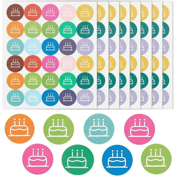 2400Pcs/80Sheets Cake Stickers Planner Calendar Stickers 0.5 Inch Colorful Cake Birthday Plan Stickers Calendar Stickers PVC Self-Adhesive Decals