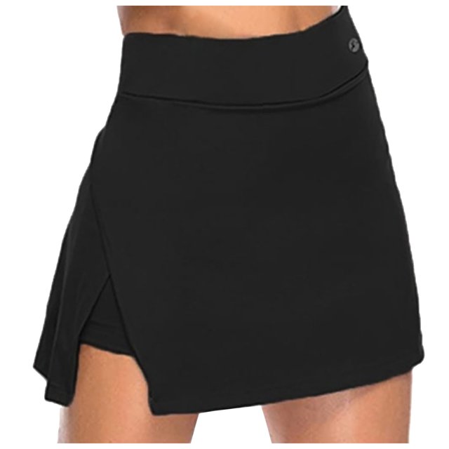Women‘s Fast Dry Tight And Elastic Fitness Solid Color Yoga Shorts Two Piece Set Versatile Basic Irregular Hem A-Line Mini Skirt Summer