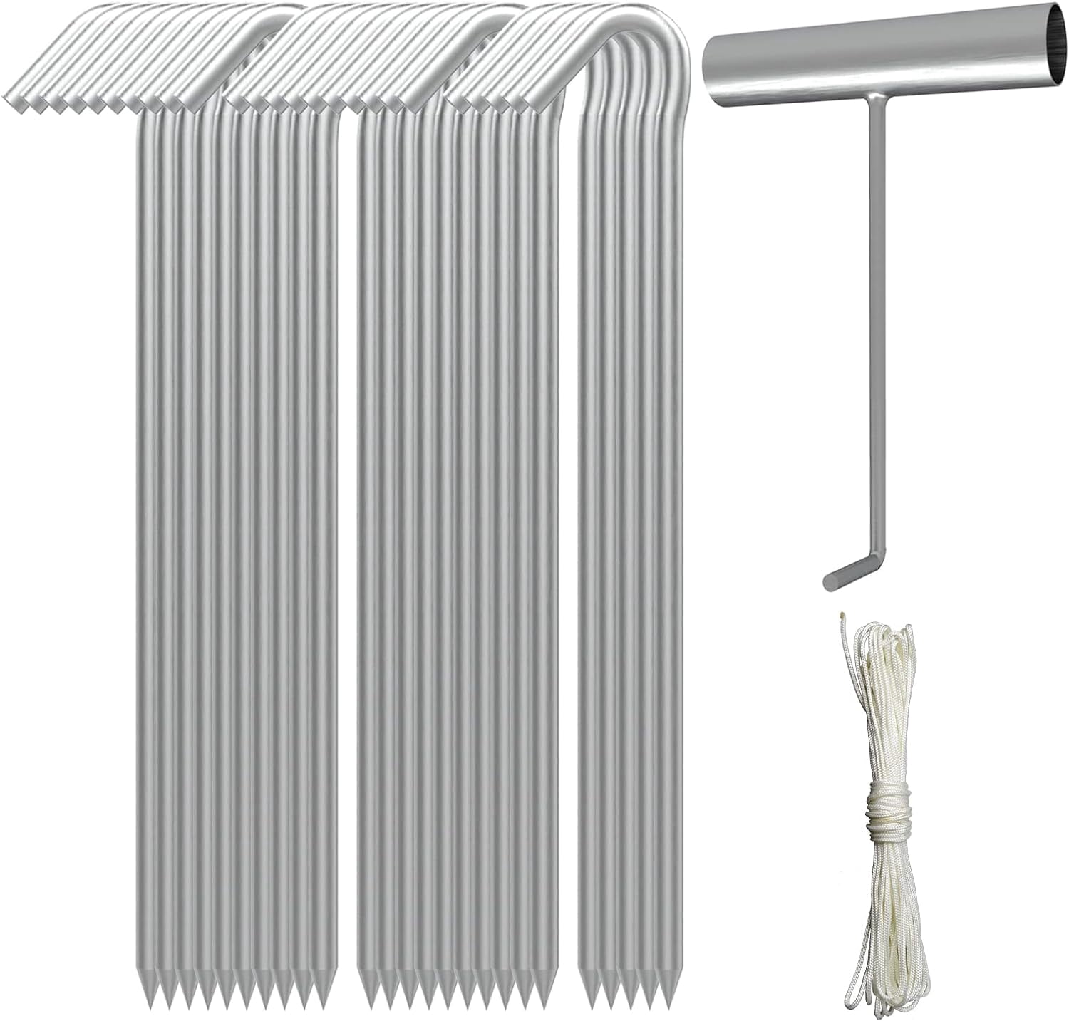 HRTGFD-Tent Stakes, Tent Stake Metal Garden Edging Fence Hooks Yard Camping Stake Heavy Duty Galvanized 9 Inch (9 Inch Tent Stakes KIT, 25)