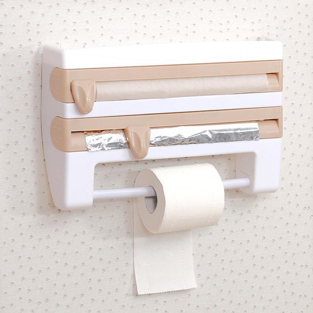Soporte multiusos para toallas de papel, estante de almacenamiento para especias, soporte de corte de película adhesiva de plástico para botella de marrón Soledad Bandeja de almacenamiento