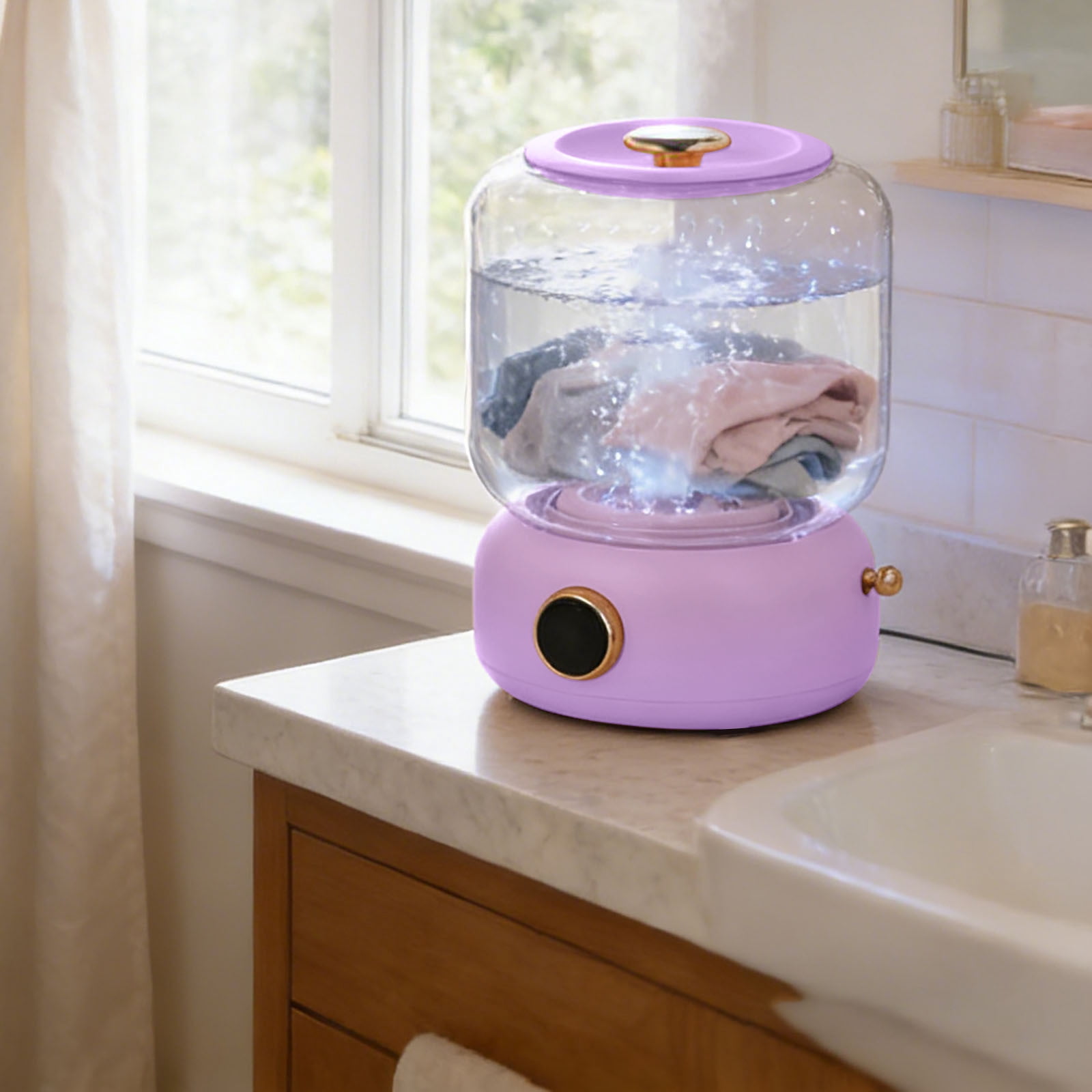 Portable USB Small Washing Machine - Rechargeable Personal Mini Washer with 3 Modes for Travel, Dorm, RV & Camping（Purple）