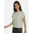 thumbnail image 3 of Womens Short Sleeve Cropped T-shirts Summer Rolled Dolman Sleeve Crop Tops Casual Round Neck Solid Short Basic Tees, 3 of 6