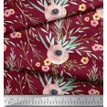 thumbnail image 2 of Soimoi Red Rayon Fabric Leaves & Ranunculus Floral Print Fabric by the Yard 42 Inch Wide, 2 of 3