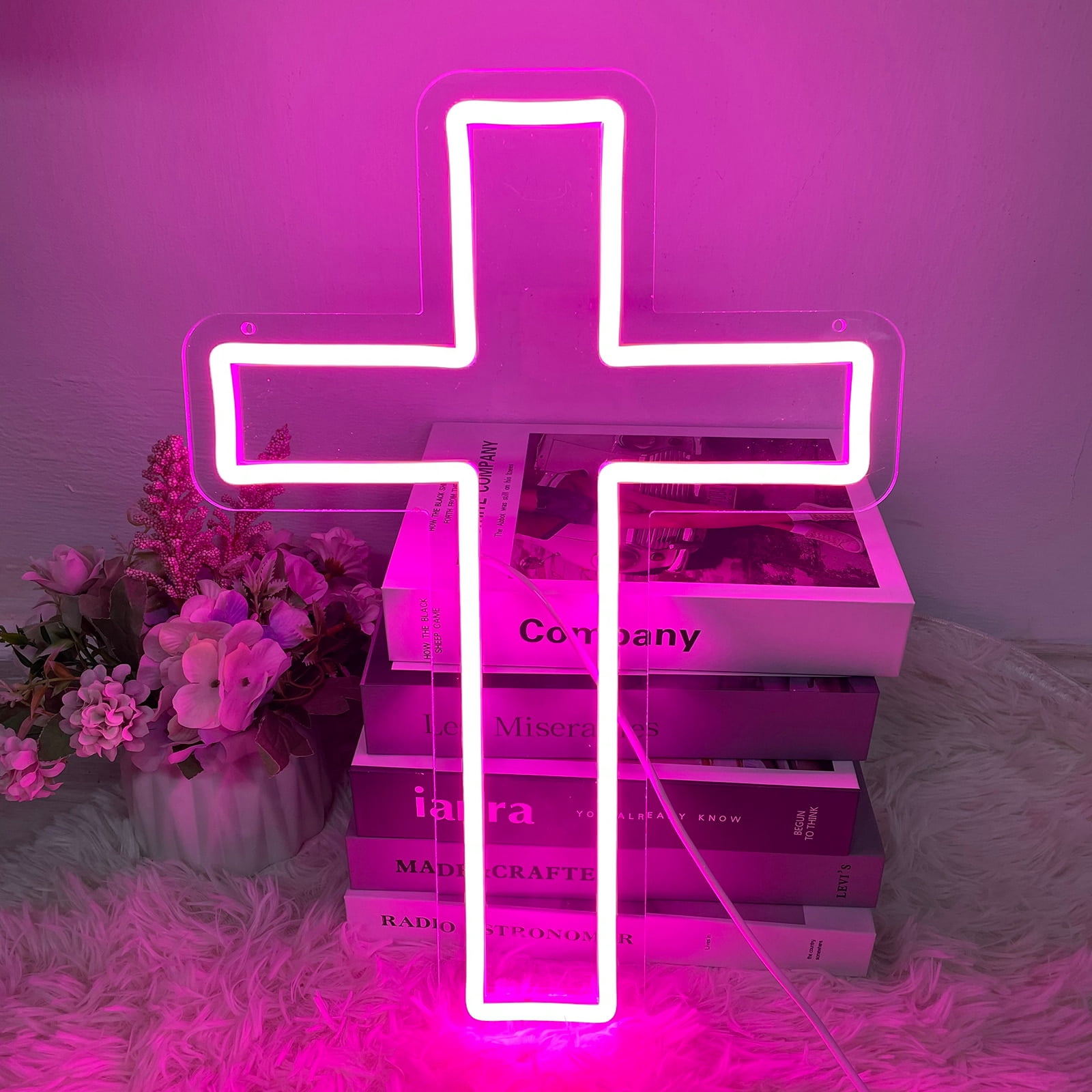 Neonium Custom Cross Led Neon Sign Party Home Wall Decor Church Christian Cross Neon Light Gifts(Pink)