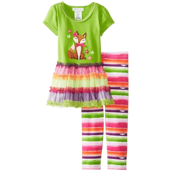Bonnie Jean Little Girls' Fox Appliqued Legging Set, Green, 2T