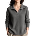 thumbnail image 4 of Craaazy Zip Collar Sweaters for Women Oversized Solid Color Daily Knit Pullover Tops Long Sleeve Vertical Rib Half Zip Neck Ribbed Cuff Hem Soft Outer Layer for Fall Winter Shopping Travel, 4 of 10