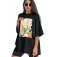 thumbnail image 3 of Plus Size Shirt for Women Black Tops for Women Short Sleeves Shirt for Women Abstraction T Shirt Crewneck Shirt for Women XL, 3 of 5