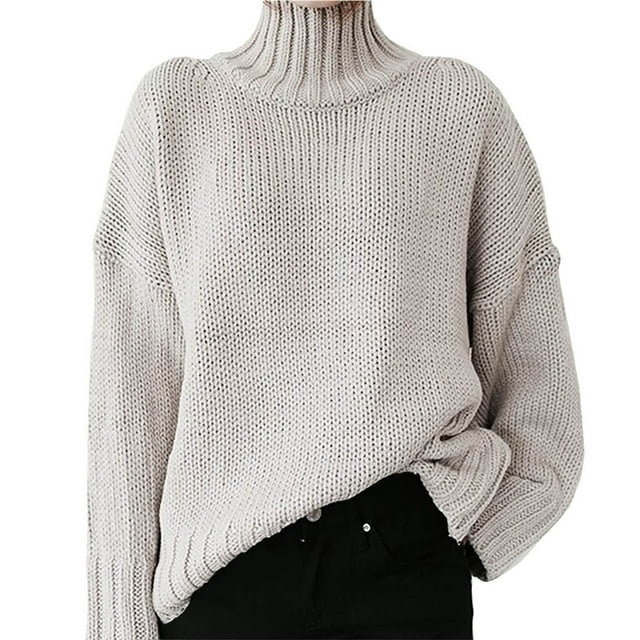 EGNMCR Chandails pour Femmes Mode Femmes Manches Longues Unies Chandail Col Roulé Décontracté Hauts