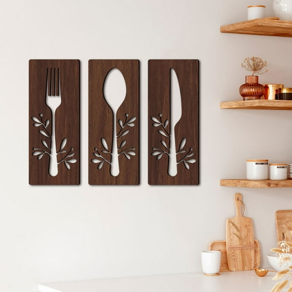 HIAKDOFT 1 Set Rustic Wall Sign Decor Wooden Fork Spoon Cutter for Home