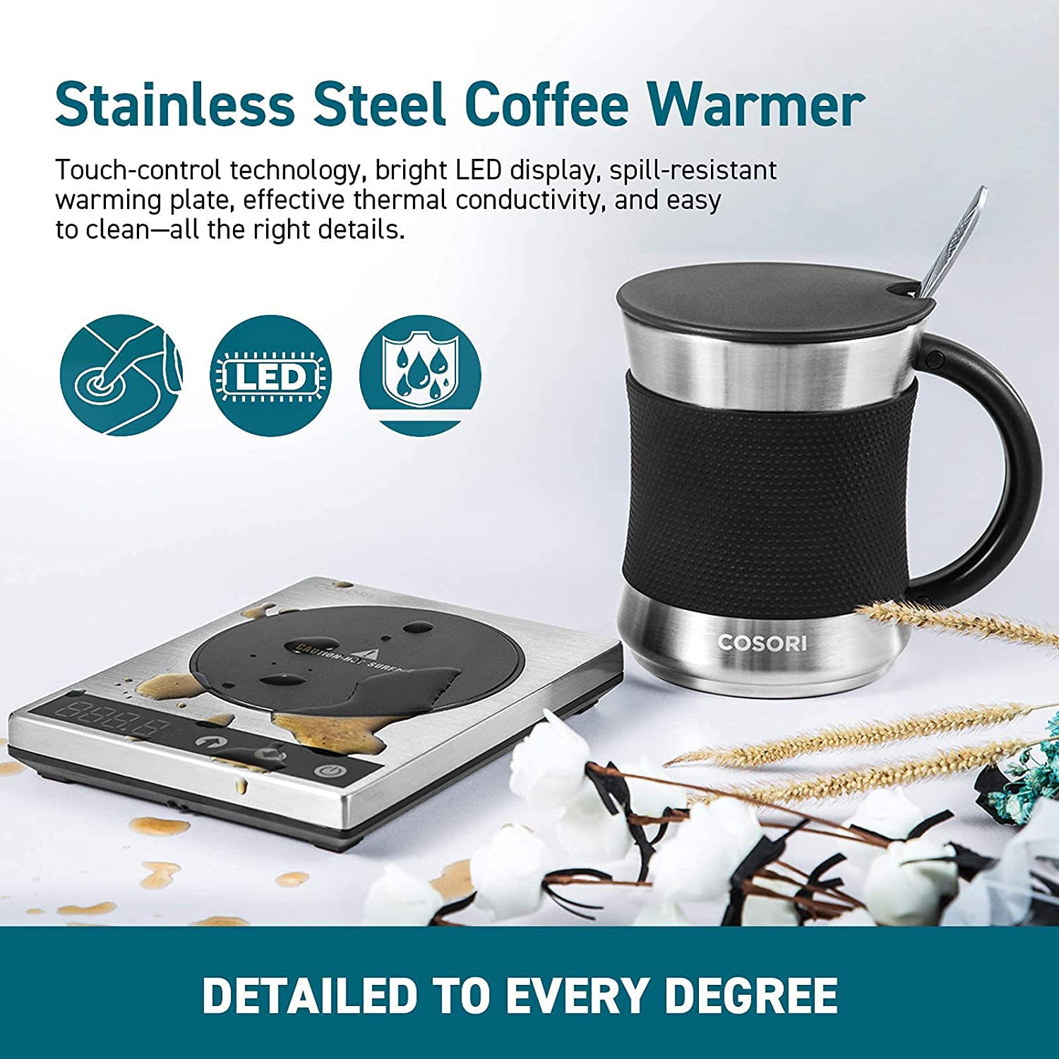 COSORI Coffee Mug with Lids Set of 2, Stainless Steel Cups with  Heat-resistant Handle & Slip-resistant Sleeve, 17 oz, Best Match w/Mug  Warmer, for
