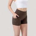 thumbnail image 3 of Women's High Waist Workout Shorts with Side Pockets and Seam-Contoured Fit for Flexible Movement - Large, Brown, 3 of 6