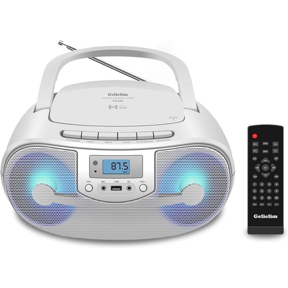 Radiograbadora portátil con reproductor de CD, Bluetooth y radio FM Gelielim