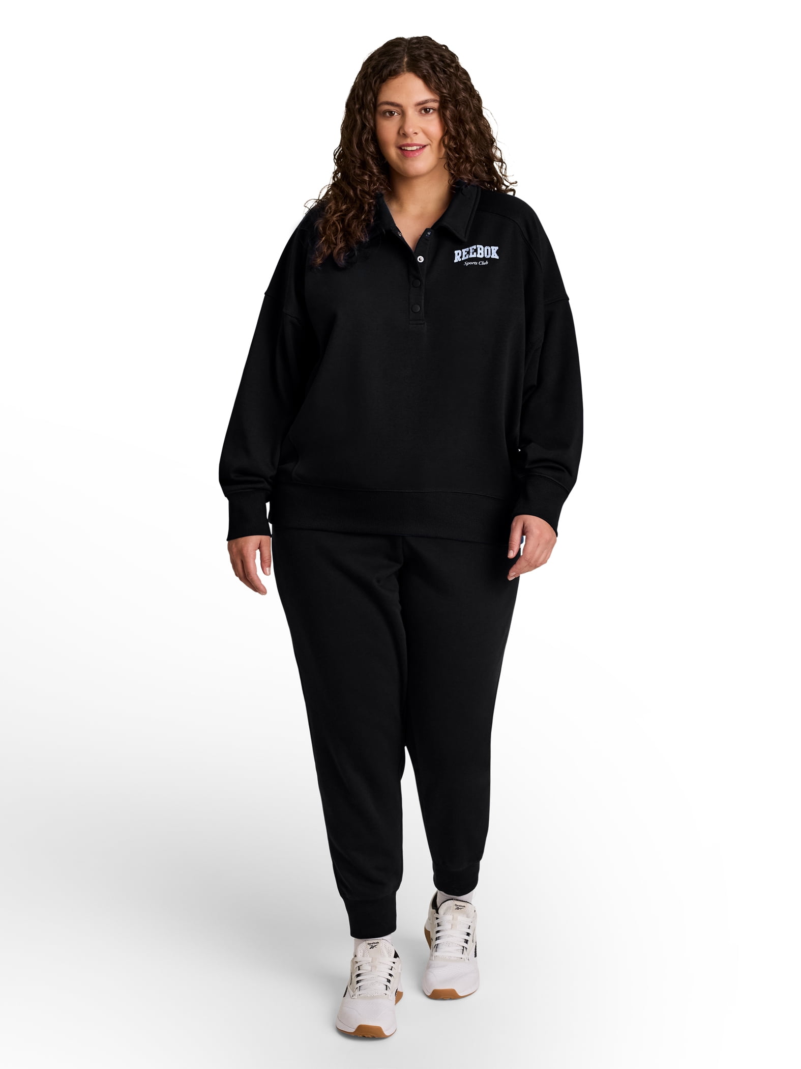 Reebok Women's and Women's Plus All Seasons Oversize Polo Sweatshirt, Sizes XS-4X
