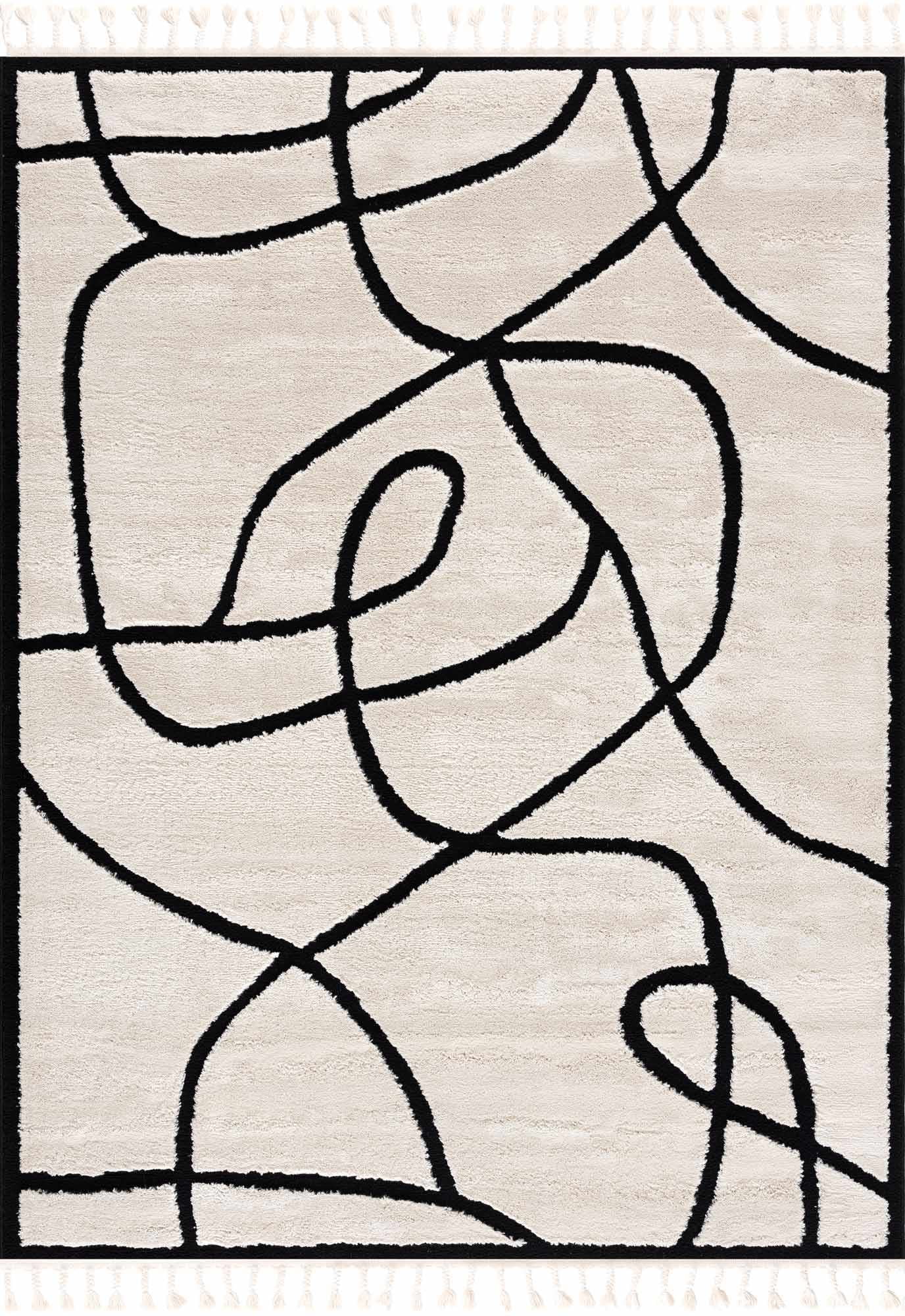 Hauteloom Deren Hallway, Kitchen Bohemian Shag Runner Rug - Soft Shaggy Farmhouse - High Plush Pile - White, Black, Cream, Light Beige, Bone - 2'7" x 7'3"