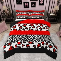 Manfei Animal Print Patchwork 3 Pieces Queen Comforter Set for Teens Boys Girls,Animal Leopard Zebra Ultra Soft Bedding Sets,Geometric Stripes Bedding Comforter Set,Luxury Bedroom Decor