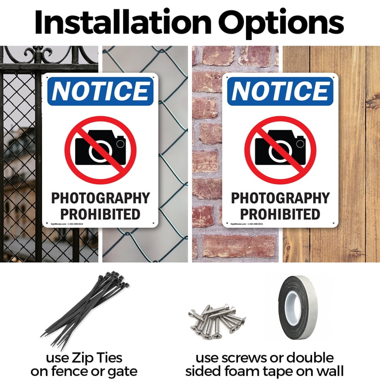 2 Pack) Photography Prohibited OSHA Notice Sign 18 Inch X 24 Inch