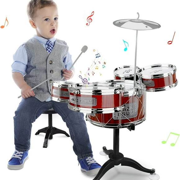 Kids Drum Set Musical Toy Drum Kit For Toddlers, Jazz Drum Set With 1 Stool, 2 Drum