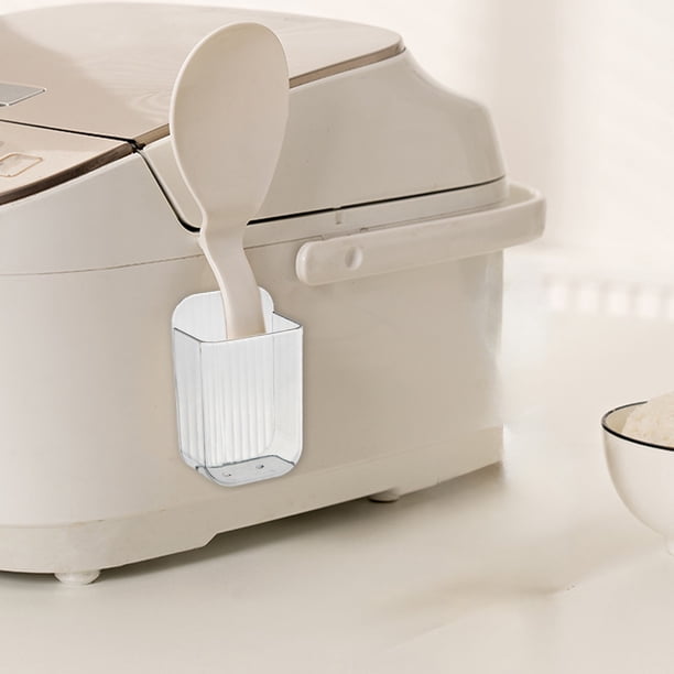 Rice Spoon Organizer Wall Mounted | Plastic Spatula Holder for Kitchen Rice Cooker | Beige Clear Compact Space Saving | Drainage Holes | Multi-Use Storage Rack | 8x5x3.2cm | 1Pc
