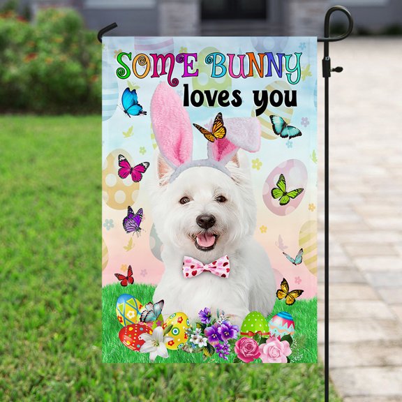 FLAGWIX Westie Easter Some Bunny Loves You Flag, Outdoor Easter Decoration - Garden Flag (11.5" x 17.5")