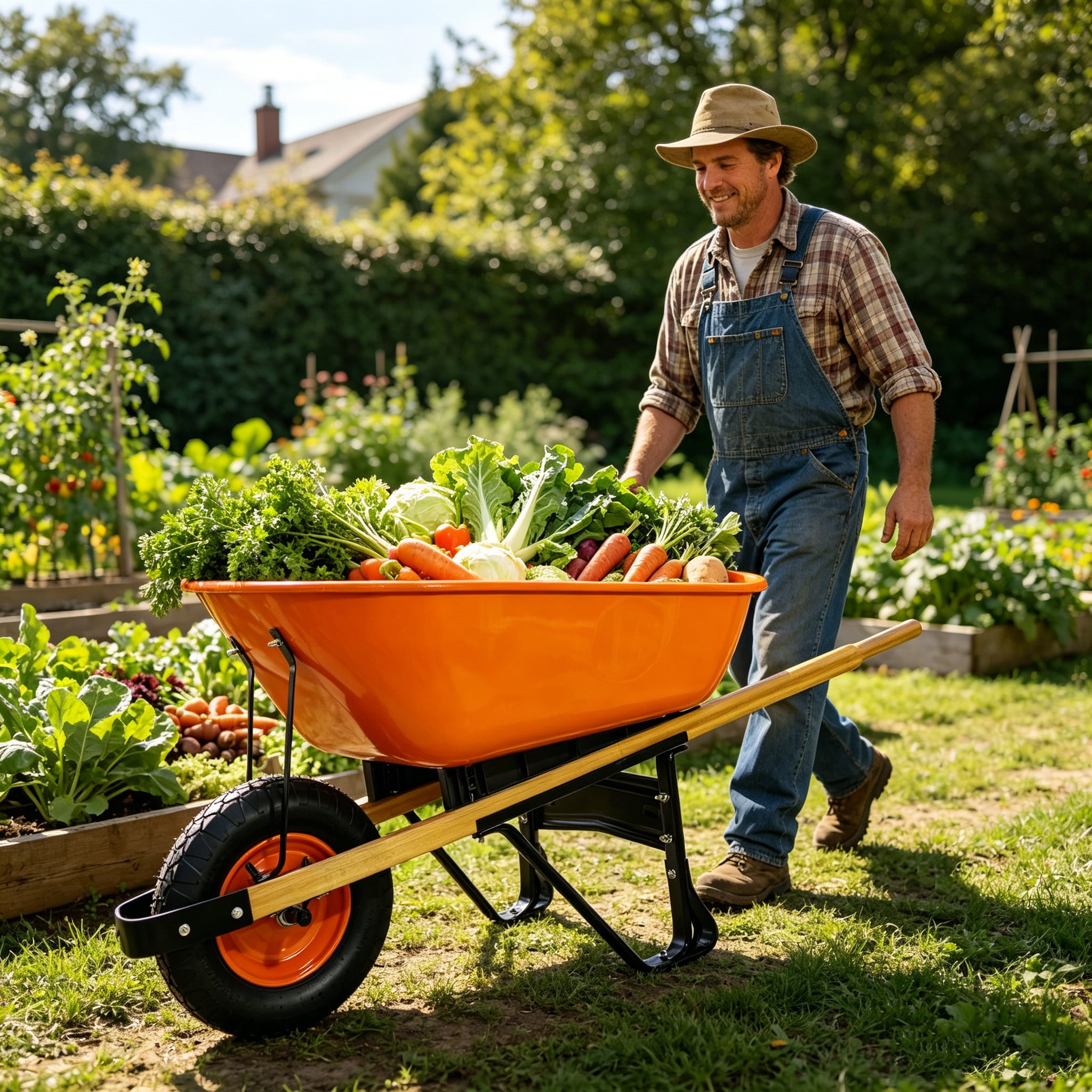 Steel Tray Wheel Barrow Two Wheeled Trolley for Green Garden 15 inch Pneumatic Wheel