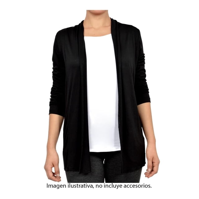 Ensamble George Talla M Ruedo Recto Negro, vista frontal centrada de saco negro de tela ajustable con manga larga, combinado con camiseta blanca y pantalón de cuadros, diseñado para máximo confort y delicadeza en la piel, versátil y muy combinable para uso diario.