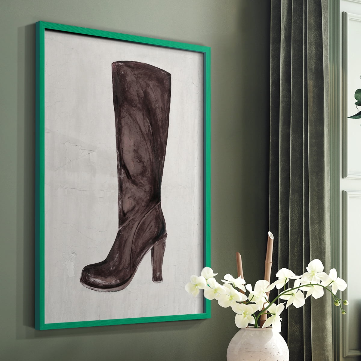 The Shoe Fits III V1 Framed Print in Green Solid Wood Framed Print No Nail Hanging