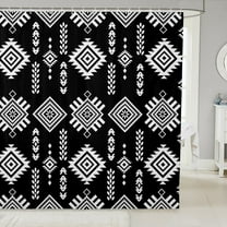 Aztec Shower Curtain 72"Wx84"L Geometric Shower Curtain Sets Southwest Shower Curtain American Tribal Bath Curtain Ancient Boho Black White