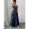 thumbnail image 4 of Navy Blue Floral Print Maxi Dress With Spaghetti Straps, Flared Hem, Sleeveless, Backless Detail, 4 of 5