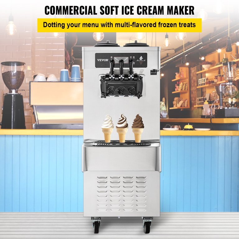 VEVOR Commercial Ice Cream Maker, 22-30L/H Yield, 2350W Countertop Soft  Serve Machine w/ 2x6L Hopper 2L Cylinder LCD Panel Puffing Shortage Alarm,  Frozen Yogurt Maker for Restaurant Snack Bar, Silver