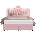thumbnail image 5 of Homfa Full Size Bed, LED Upholstered Bed with Adjustable Crystal Button Tufted Crown Headboard, Soft PU Princess Platform Bed with Storage Drawers, Pink, 5 of 8