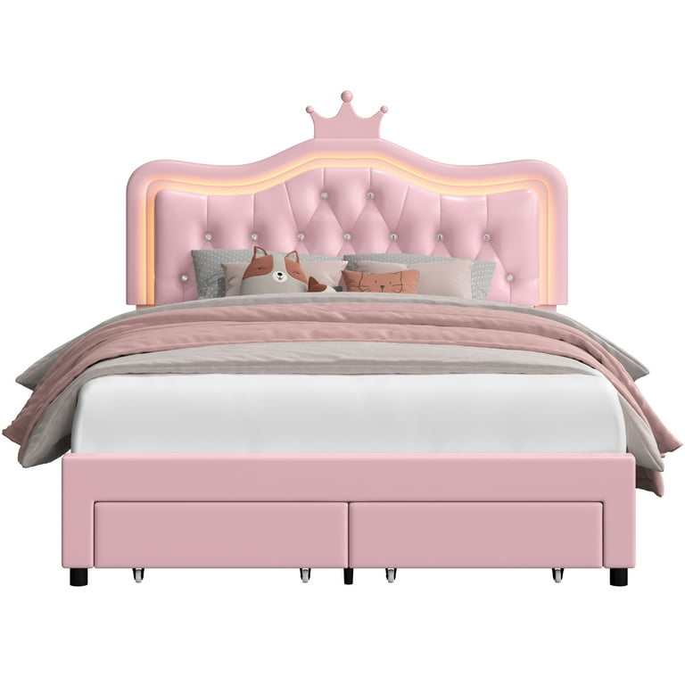 Homfa Full Size LED Upholstered Bed with Adjustable Crystal