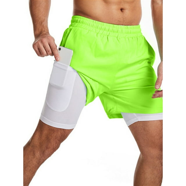 Men's Active Sweatpants with Inner Layer Athletic Running Shorts 2 in 1 Gym Workout Fitness Phone Pocket Drawstring Shorts
