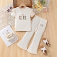 thumbnail image 2 of HCNTES Girl's 2 Piece Summer Outfits Print Tees and Wide Leg Cargo Pants Set Kids Girl School Suit 3T 4T 5T 6T 7T 8T 9T(D01-Beige,6-7 Years), 2 of 7