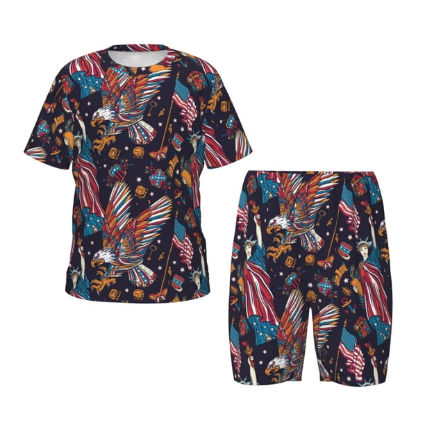 Fotbe United States Of America Pijama Estampada de 2 Piezas para Niños – Ropa de Dormir de Manga Corta Cómoda para Niños y Niñas, Camiseta y Shorts de Algodón-XX-Large