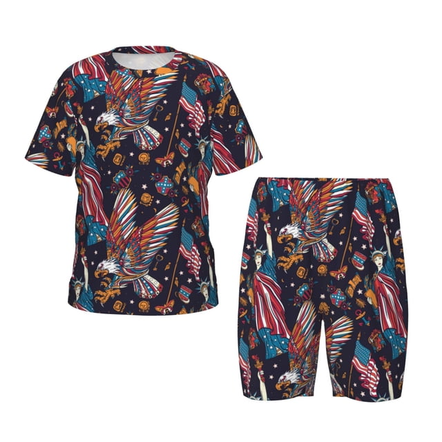 Fotbe United States Of America Pijama Estampada de 2 Piezas para Niños – Ropa de Dormir de Manga Corta Cómoda para Niños y Niñas, Camiseta y Shorts de Algodón-4X-Large