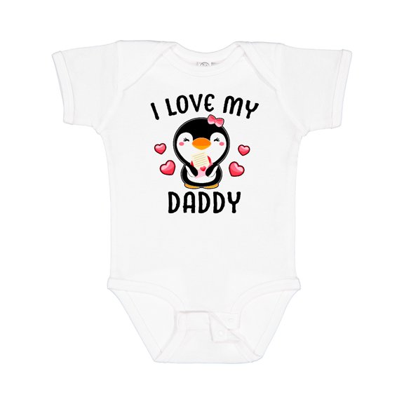 Inktastic I Love My Daddy with Cute Penguin and Hearts Girls Baby Bodysuit