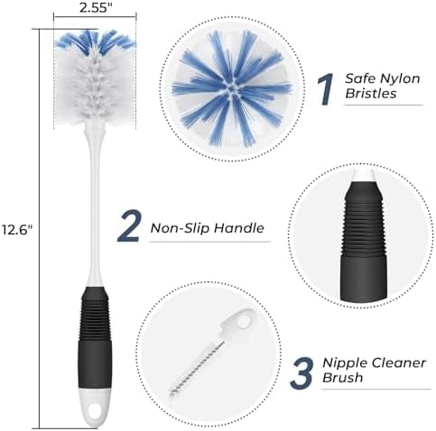 Bottle Brush Cleaner, Long Flexible Handle Bottle Brush Scrub for Water Bottles, Glasswares, Tumblers, Travel Coffee Mugs, 2 Pack