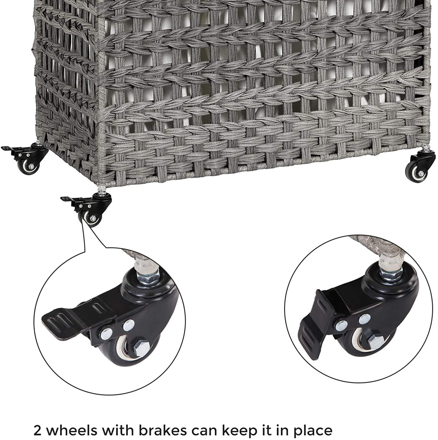 140L Laundry Hamper on Wheels 3 Compartment Laundry Sorter with Lid Clothes Hamper with Handles Wiker Laundry Basket for Laundry Room Gray