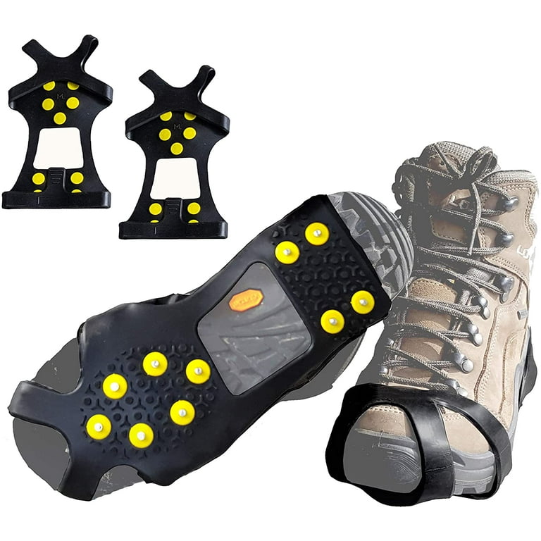 Fiersh Ice Cleats - Snow Grips Crampons Anti-Slip Traction Cleats Ice &  Snow Grippers for Shoes and Boots - 10 Steel Studs Slip-on Stretch Footwear