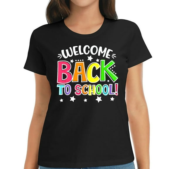Funny First Day Of School Teacher Welcome Back To Trendy Women's Top with Fashionable Graphic Print - Perfect for Work or Leisure