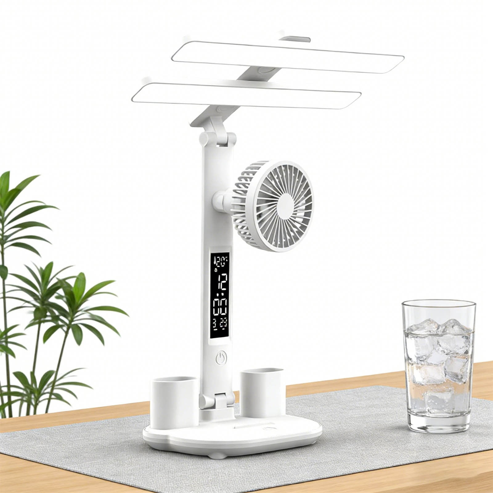 2026 LED Desk Lamp with Clock & Fan - 12.6-Inch Adjustable Eye-Protecting Light for College Dorm/Bedroom