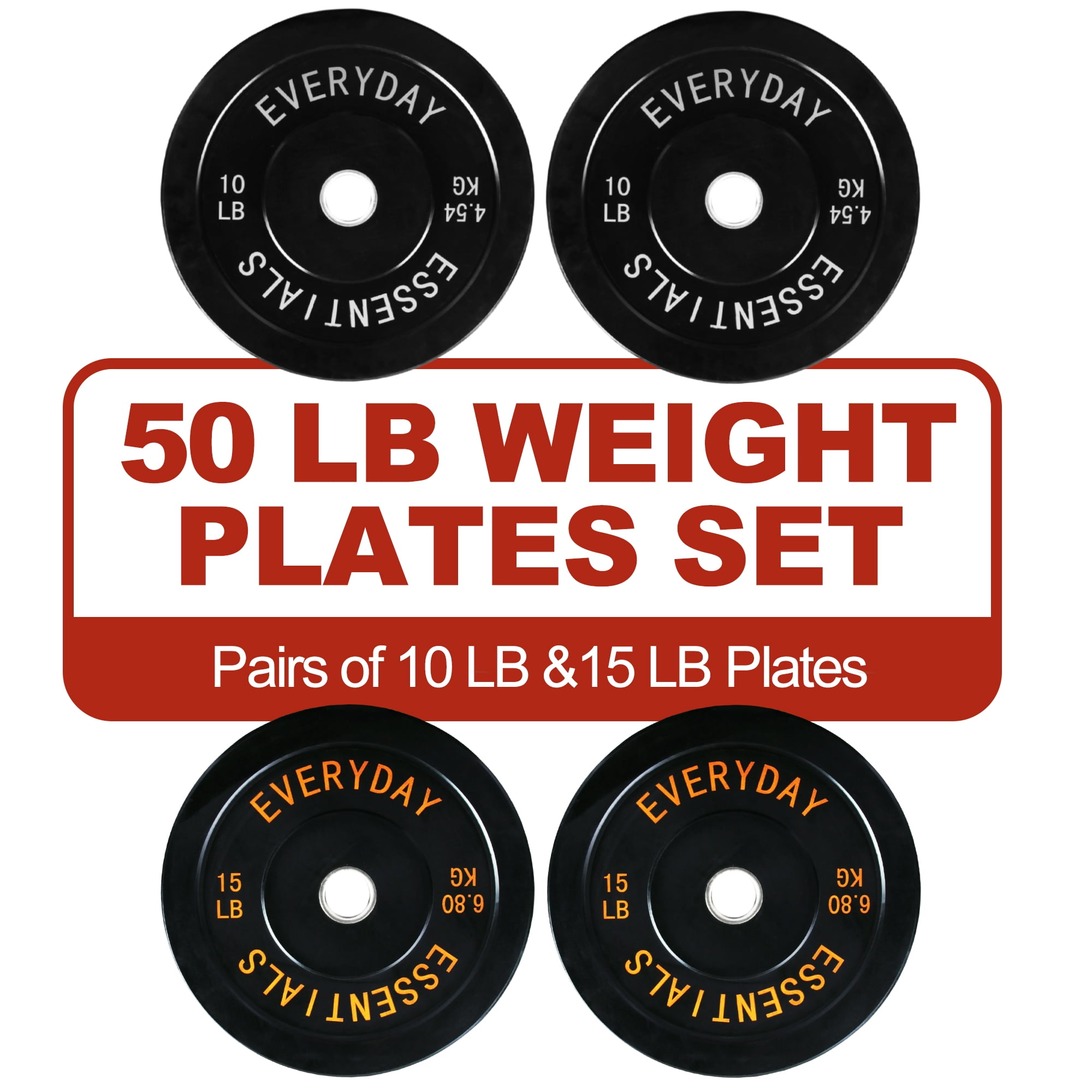 FlexWave 2-Inch Olympic Bumper Weight Plate Set，with Steel Hub, Black, Multiple Sizes，for Strength Training & Home Gym