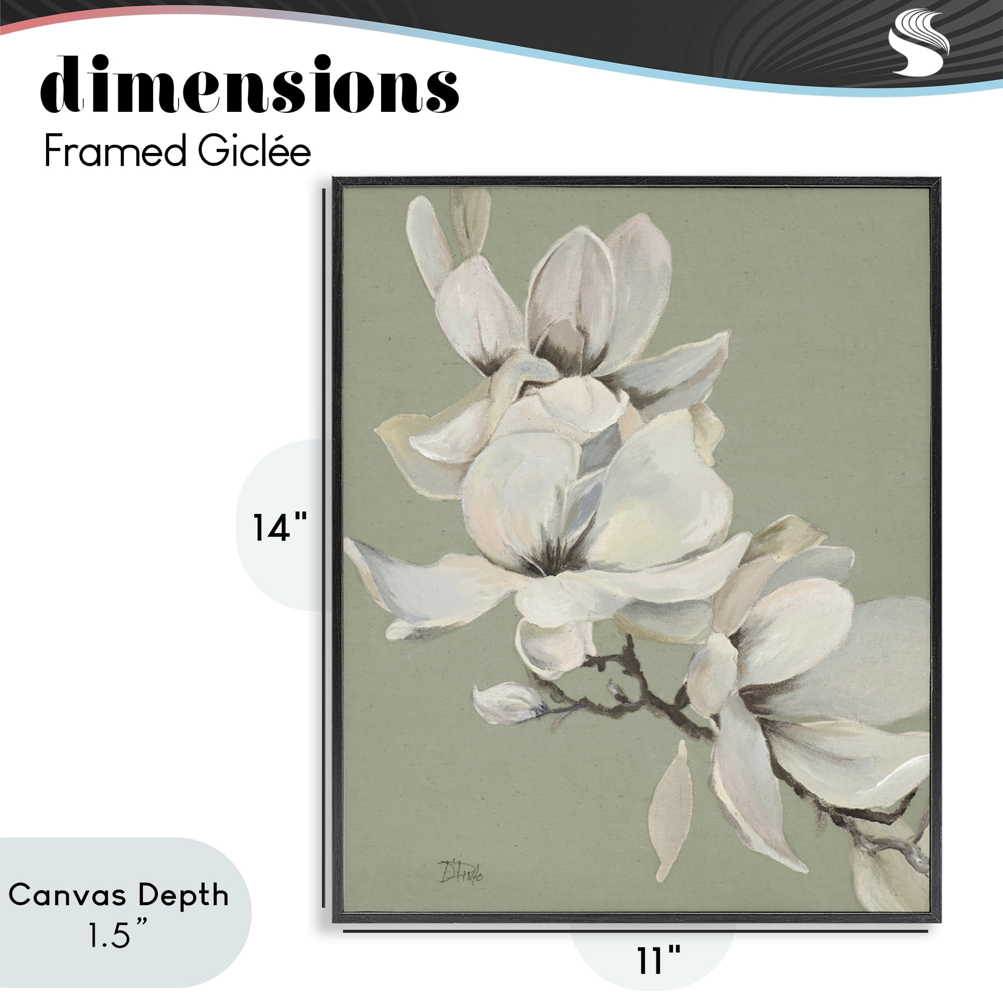 Stupell Industries Magnolias on Sage Florals Black Framed Giclee Art, design by Patricia Pinto