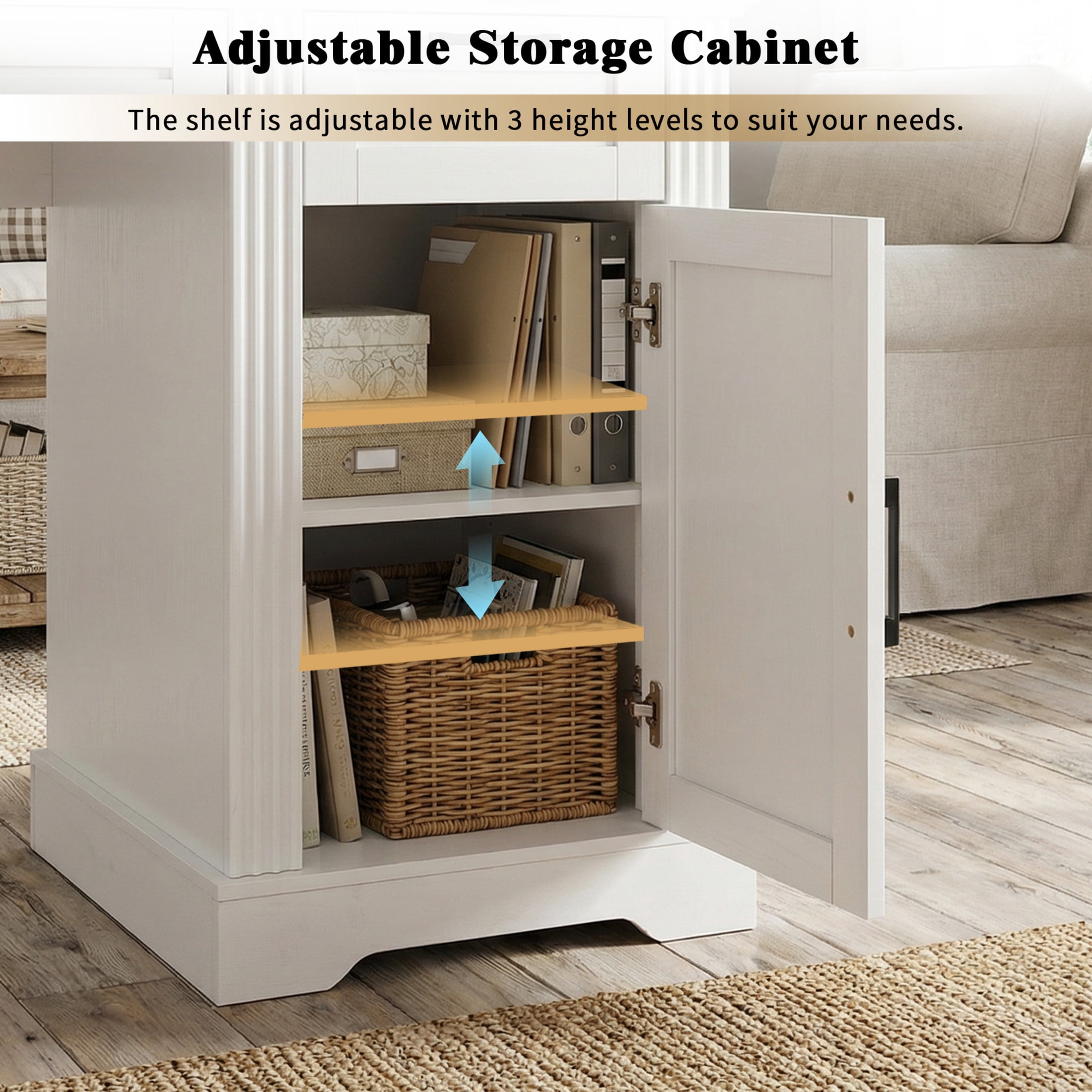 Noble House 55" Office Desk with Storage Cabinet, Charging Station and Keyboard Tray, White