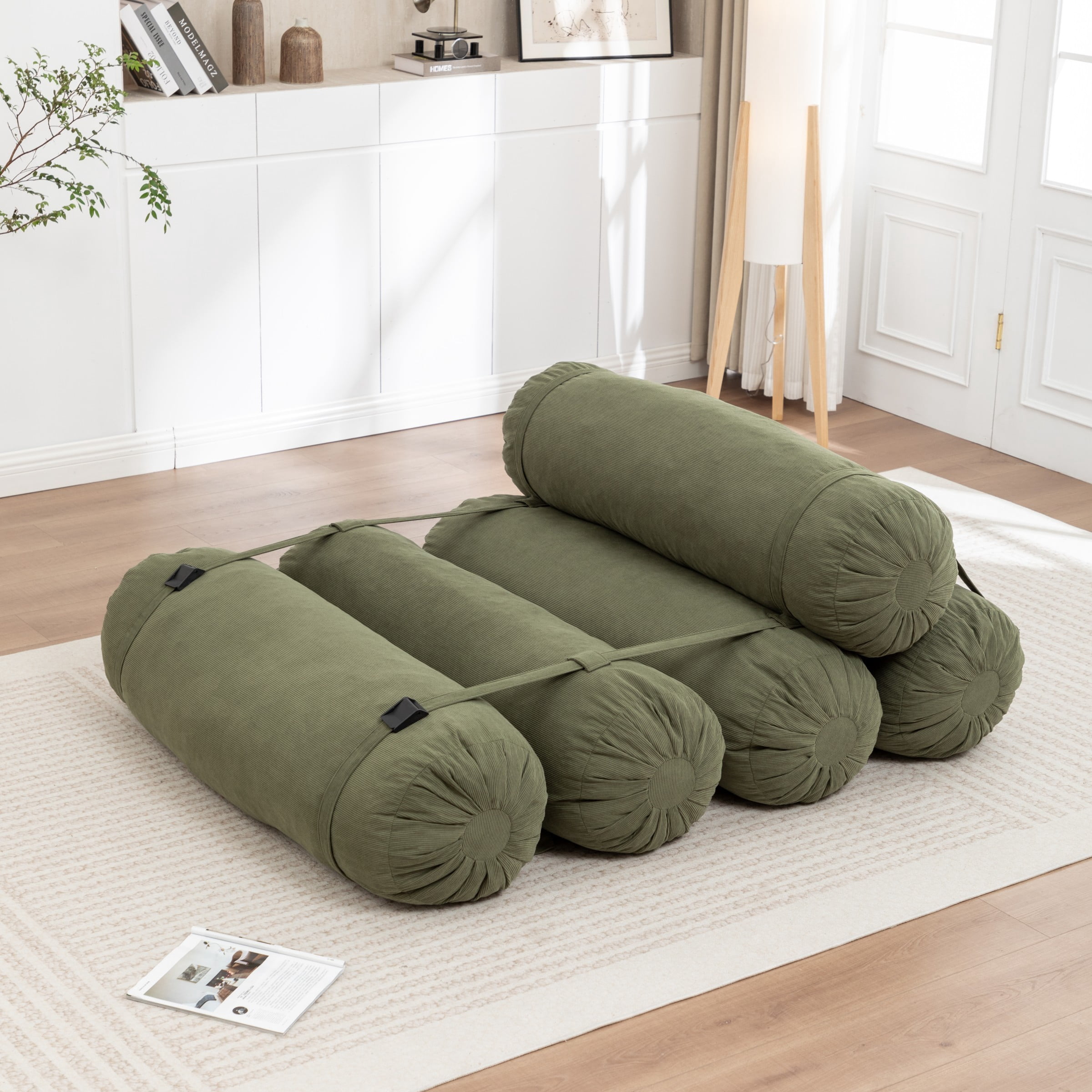 Adjustable Floor Sofa, Corduroy Lazy Sofa Chair with Adjustable Straps, Modular Floor Couch for Living Room Bedroom Dorm, Green