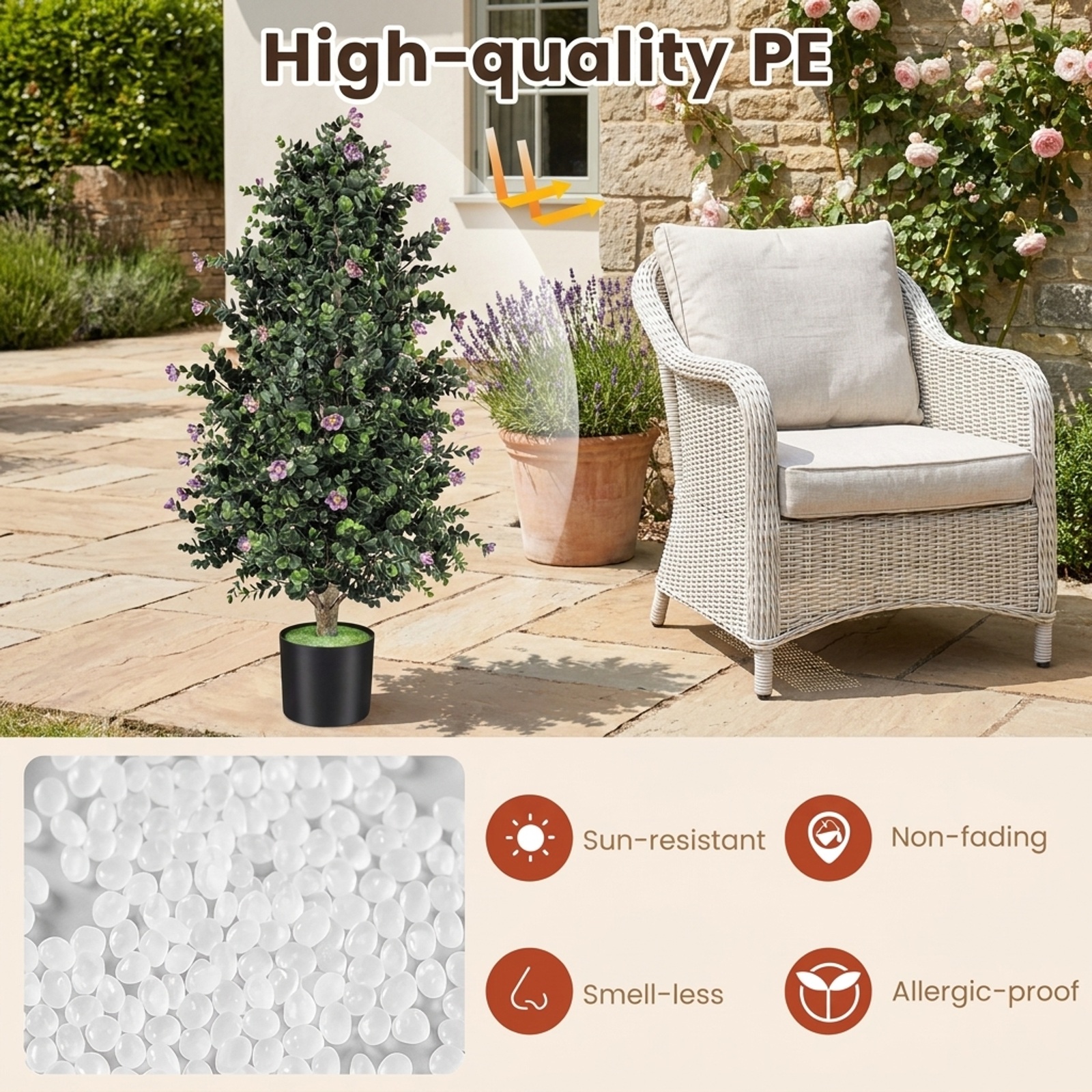 Vebreda Artificial Plant Decor, 2 Pack Artificial Topiary Cone Tree Faux Potted Shrub Plant with 49 Flowers, Lifelike Greenery Display