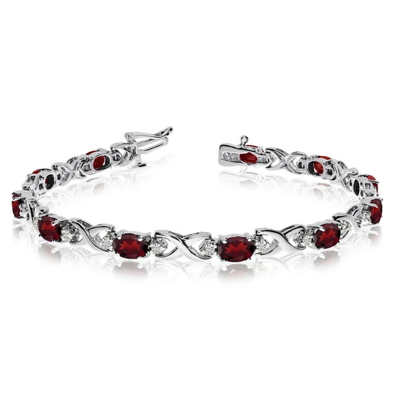 14k White Gold Natural Garnet And Diamond Tennis Bracelet