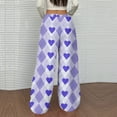 thumbnail image 4 of Fleece Pajama Pants Women Baggy Wide Leg Fleece Pj Bottoms Casual Heart Print Pajama Pants 2025 Fashion Fall Winter High Waisted Sweatpants Purple S, 4 of 5