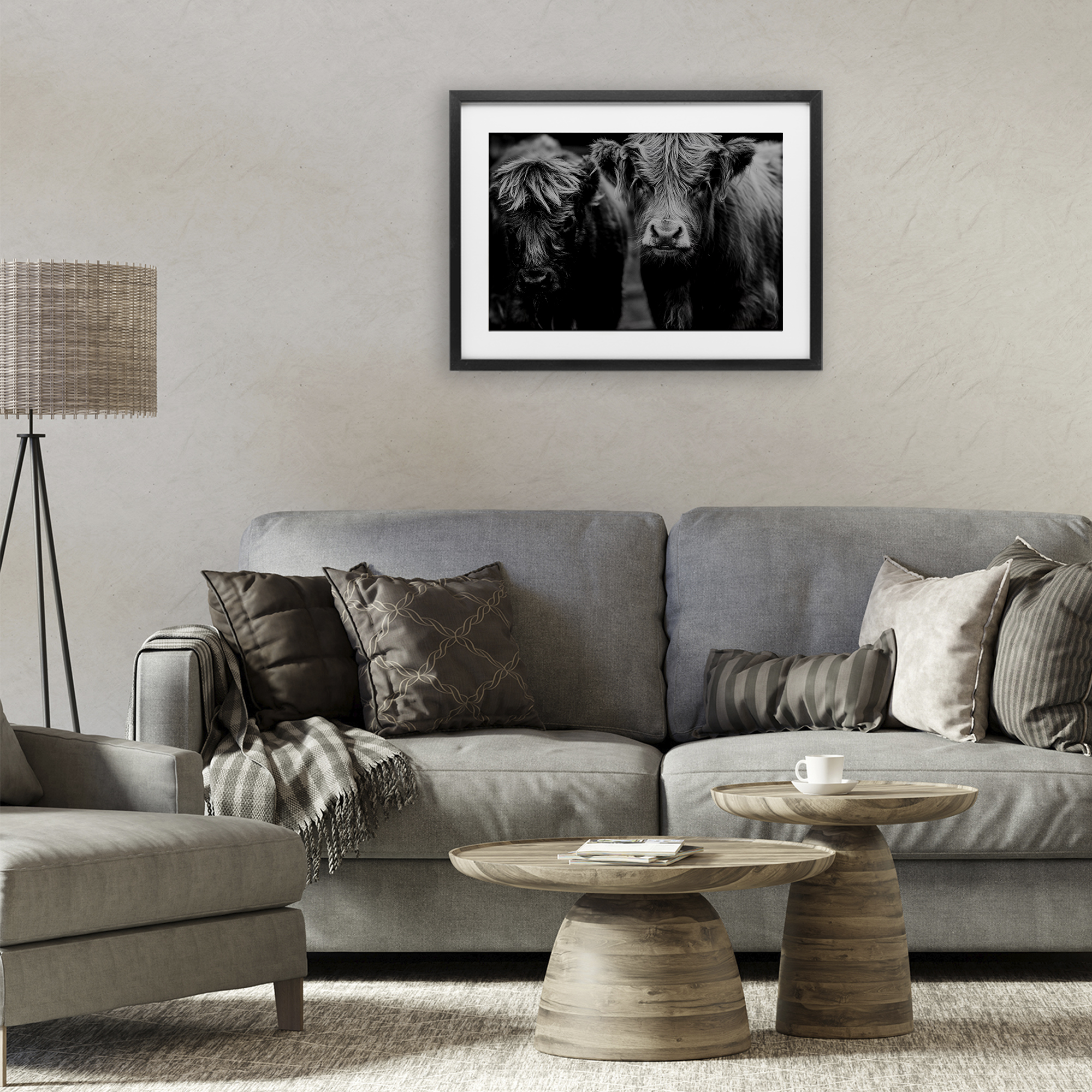 Cow Faces on Farm Black Framed Print Under Glass, design by Amy Carroll