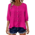 thumbnail image 6 of Wutalume Women's 3/4 Sleeve Button Down Top - Casual Cotton Blouse with Front Button Closure, 3/4 Sleeve Blouses for Women, Womens Summer Tops Lightweight,Hot Pink M, 6 of 8